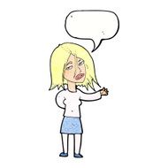 cartoon unhappy woman with speech bubble N10