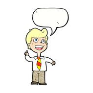 cartoon school boy raising hand with speech bubble N11