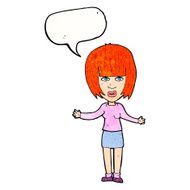 cartoon woman shrugging shoulders with speech bubble N530