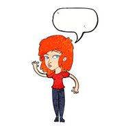 cartoon pretty woman waving with speech bubble N95