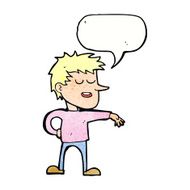 cartoon man making dismissive gesture with speech bubble N21