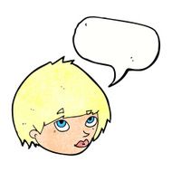 cartoon female face looking up with speech bubble N7