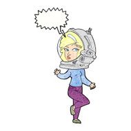 cartoon woman wearing space helmet with speech bubble N22