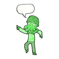 cartoon alien man dancing with speech bubble N11
