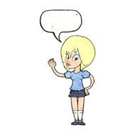 cartoon pretty woman waving with speech bubble N96