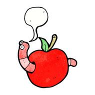 cartoon worm in apple with speech bubble N6