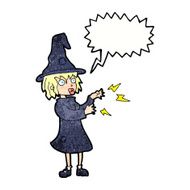 cartoon witch casting spell with speech bubble N21