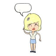 cartoon pretty woman with idea speech bubble N75