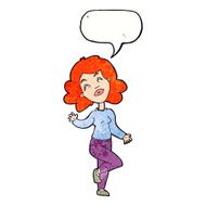 cartoon happy woman dancing with speech bubble N11