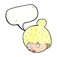 cartoon surprised woman&#039;s face with speech bubble N10