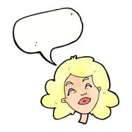 cartoon happy female face with speech bubble N200