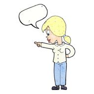 cartoon enthusiastic woman pointing with speech bubble N11