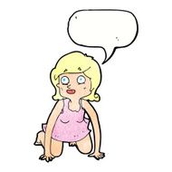 cartoon woman on all fours with speech bubble N21