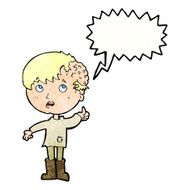 cartoon boy with growth on head speech bubble N42