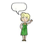cartoon hippie woman waving with speech bubble N9