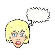 cartoon frightened woman with speech bubble N32