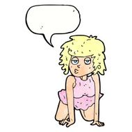 cartoon woman doing pin-up pose with speech bubble N11
