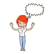 cartoon pretty woman with hands in air speech bubble N11