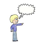 cartoon grinning boy pointing with speech bubble N11