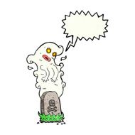 cartoon ghost rising from grave with speech bubble N29