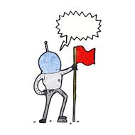 cartoon astronaut planting flag with speech bubble N11