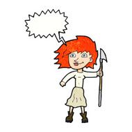 cartoon woman with spear speech bubble N11