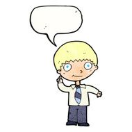 cartoon school boy with idea speech bubble N30