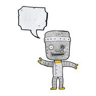 cartoon funny old robot with speech bubble N7