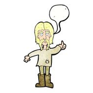 cartoon hippie man giving thumbs up symbol with speech bubble N11