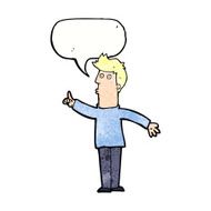 cartoon man advising caution with speech bubble N11