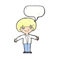cartoon smug boy with speech bubble N10