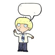 cartoon school boy with question speech bubble N11