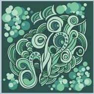 Vector pattern with abstract doodle floral and waves