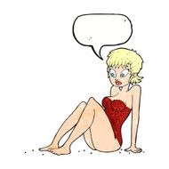 cartoon woman in swimsuit with speech bubble N11