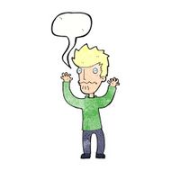 cartoon frightened man with speech bubble N89