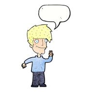 cartoon man giving peace sign with speech bubble N60