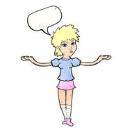 cartoon woman shrugging shoulders with speech bubble N532