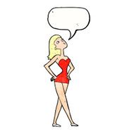 cartoon woman in party dress with speech bubble N11