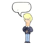 cartoon man narrowing his eyes with speech bubble N11