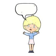 cartoon worried woman with speech bubble N83