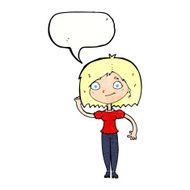 cartoon woman waving with speech bubble N357