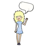 cartoon happy woman waving with speech bubble N11