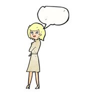 cartoon woman in trench coat with speech bubble N33