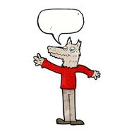 cartoon waving wolf with speech bubble N16