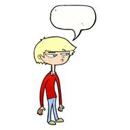 cartoon suspicious boy with speech bubble N11