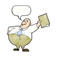 cartoon happy boss with file speech bubble N11