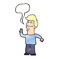 cartoon man giving peace sign with speech bubble N61