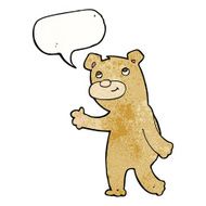 cartoon happy waving bear with speech bubble N3