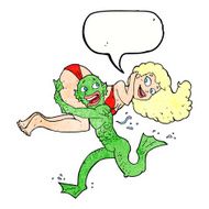 cartoon swamp monster carrying girl in bikini with speech bubble N10