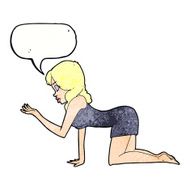 cartoon woman on all fours with speech bubble N22